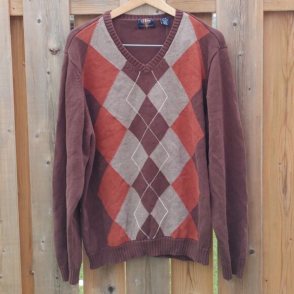 RETRO ARGYLE Sweater Men's Size Large ARROW Knit Sweater - Picture 1 of 5